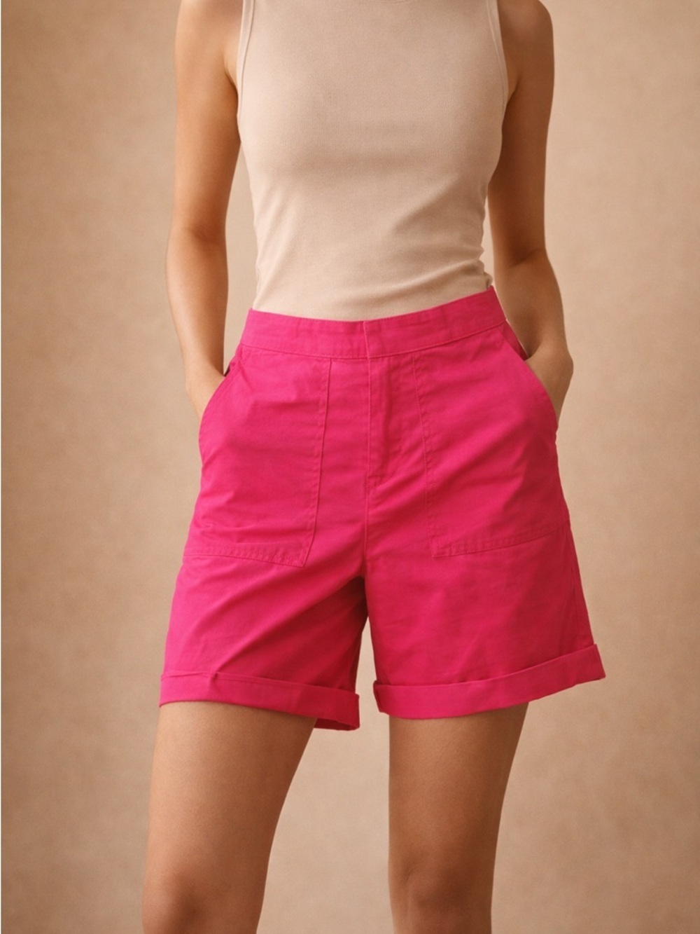 Caribbean Joe Hot Pink Cuffed Bermuda Shorts